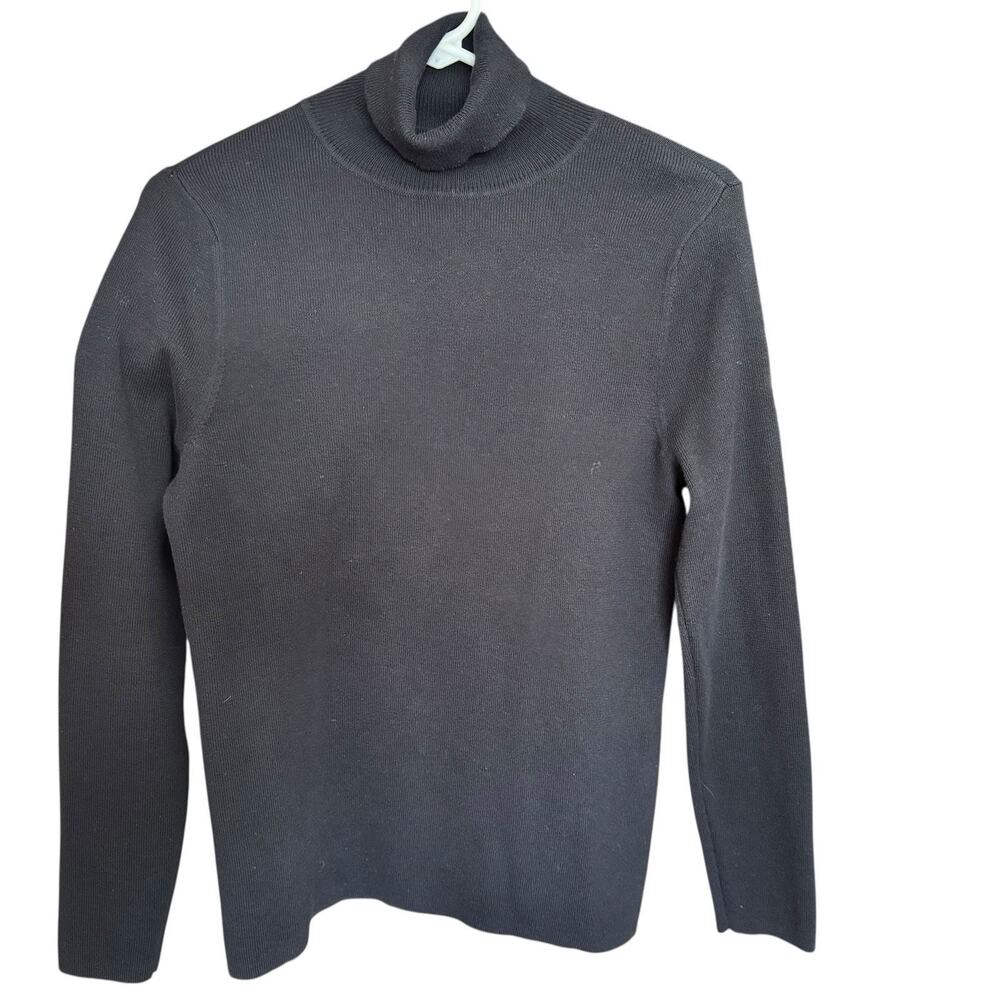 Chico's Ribbed Turtleneck Sweater Women’s Sz 1/ Medium Black Solid Minimal Clean
